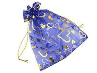 QIANHAILIZZ 8 x 12 Inch 100 Drawstring Heart Flower Bags Organza Jewelry Gift Pouch Candy Pouch Drawstring Wedding Favor Bags (RoyalBlue Heart)