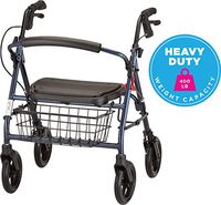 NOVA Mini Mack Bariatric Rollator Walker, 400 lb Weight Capacity, Heavy Duty with Extra Wide Seat, 19.5” Seat Height, Blue
