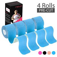 REFUN Kinesiology Tape Precut (4 Rolls Pack), Elastic Therapeutic Sports Tape for Knee Shoulder and Elbow, Pain Relief, Waterproof, Latex Free, 2" x 16.5 feet Per Roll, 20 Precut 10 Inch Strips