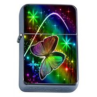 Rainbow Butterfly Flip Top Oil Lighter Em1 Smoking Cigarette Silver Case Included