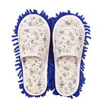 Frjjthchy Women's Floor Cleaning Mop Slippers Super Absorbency Microfiber Dusting Mopping Shoes with Removable Bottom (Women 7-10/Men 5-8, Blue)