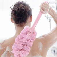 Afus New Bath Brush Sponge Mesh Long Handle Back Body Shower Scrubber Skin Cleaning Brush (Pink)