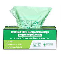 Primode Compostable Bags 33 Gallon, Lawn Leaf Extra Large Trash Bags, 15 Count, 100% ASTMD6400 Certified Compost Bags, Certificated By US BPI And European TUV, Extra Thick 1.1 Mil