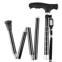 EGCLJ Adjustable Crutch - Quad Walking Sticks - T Handle Crutches with LED Light - Ergonomic Non Slip Handle - for Men and Women