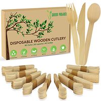 Biodegradable cutlery, Disposable wooden Forks, Knives, and Spoons set, Eco-Friendly, (200 Count - 80 Forks, 80 Spoons, 40 Knives)