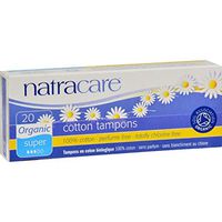 Natracare Organic Non-Applicator Super 20 count Non-Chlorine Bleached (GMO-Free) 100% Cotton Tampons - 3PC