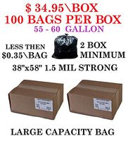2 Box - Trash Bag, 55-60 Gallon - (100 Count\Box) 38 x 58 Density Garbage Bags (Black) 200 Bags Total
