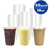 OTOR 16oz Clear Plastic Cups with Flat Lids - 50 Sets - Disposable Drink Party Cups, Polypropylene (PP)