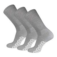 3 Pairs of Non-Skid Diabetic Crew Socks, Non Binding Top Therapeutic Cotton Gripper Socks (Grey, Size: 9-11)