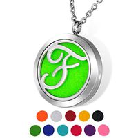 HOUSWEETY Aromatherapy Essential Oil Diffuser Necklace-Stainless Steel Locket Pendant,11 Refill Pads Letter F
