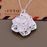 Retro Fashion Elegant Gift Flower Silver Plated Pendant Jewelry Necklace Prom Woman Pretty Beautiful Stylish Simple Aesthetic Accessory Daily Best Comfy