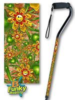 Aluminum Adjustable Foam Handle Offset Walking Cane Smiley Flowers Design