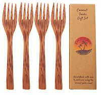 Coconut Wooden Reusable Forks | Set of 4 Handmade Wood Forks | Coconut Bowls Utensils | Eco Friendly | Eating Forks| Vegan Utensils