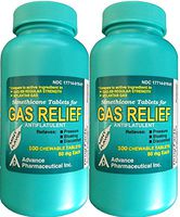 Advance Pharmaceutical Simethicone Tablets 80 Mg Mint, for Gas Relief - 100 Chewable Tablets (Pack of 2)