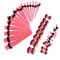 36pcs Acrylic Stretching Kits Ear Tapers Plugs with Rubber O-rings 14-00G Best Accessory Trendy Unique Women Elegant Styling Design Cute Nice | Color - Pink