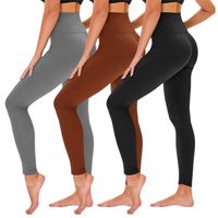 TNNZEET High Waisted Leggings for Women - Tummy Control Full Length Tights for Athletic Yoga - Regular & Plus Size (Black+Cinnamon+Light Grey, One Size(US 2-12))
