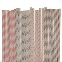 Light Pink and Grey Paper Straw Mix - Striped and Polka Dots (50)
