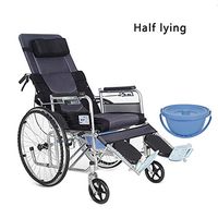 Lightweight Full Reclining Wheelchair, Foldable Aluminum Frame With Large Potty And Non-slip Handbrake, Comfortable Pillow, Black (Color : Half lying)