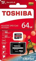 TOSHIBA Micro SD Card Memory Card 64GB 64G EXCERIA M303 with SD Adapter microSDXC UHS-I U3 Card 4K Class10 V30 A1 microSD Read 98MB/s Write 65MB/s (THN-M303R0640A2)