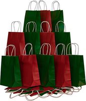 Christmas Holiday Gift Bags, Red & Green Kraft with White Twine Handles, 12 of Each Color, Set of 24 Bags Xmas Gift Bags Holiday Party Favor Gift Bags