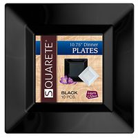 Squarete 10.75'' inch Black Dinner Square Party Plates Hard Plastic Elegant Disposable Heavy Duty. 10 Square Dinner Plates Per Package Pack of 3