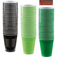 18 oz Party Cups, 96 Count - Black, Lime Green, Festive Green - 32 Each Color