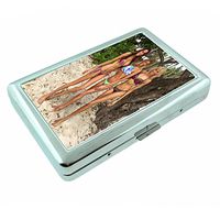 Hawaiian Hawaii USA Pin Up Girls S5 Silver Cigarette Case Metal Wallet Id Holder 4" X 2.75" RFID Protection