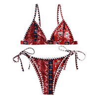 Theoylos Women's Swimsuits Sexy Floral Print Triangle Bikini Ladies Tie Side Bottom Bathing Suits Two Piece Red