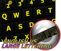 ENGLISH US YELLOW LARGE LETTERING KEYBOARD STICKER (UPPER CASE) ON BLACK BACKGROUND