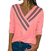Cenglings Women's Sexy V Neck Stripe Print Long Sleeve Blouse Patchwork Slim Fit Sweater Party Plus Size Sweatshirt Watermelon Red