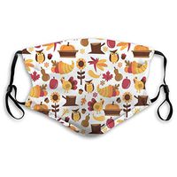 Fashion Comfortable Windproof mask,Cute Cartoon Fall Composition Nuts Maple Leaves Owls Roosters Pumpkins,Printed Facial Decorations for Unisex M