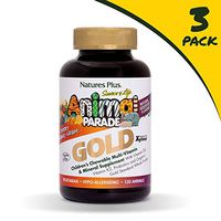 NaturesPlus Animal Parade Source of Life Gold Children's Multivitamin (3 Pack) - Assorted Cherry, Orange & Grape Flavors - 120 Chewable Tablets - Vegetarian, Gluten-Free - 180 Total Servings