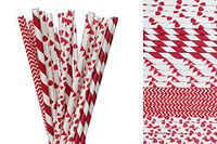 Valentines Day Paper Straw Mix - Red, White - Polka Dot, Heart, Pennant Banner, Striped, Chevron (100)