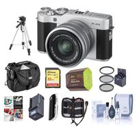 Fujifilm X-A5 24.2MP Mirrorless Digital Camera with XC 15-45mm f/3.5-5.6 OIS PZ Lens, Silver - Bundle with 32GB SDHC U3 Card, Camera Case, Tripod, Spare Battery, Cleaning Kit, Software Pack, and More