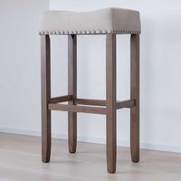 Nathan James 21403 Hylie Nailhead Wood Pub-Height Kitchen Counter Bar Stool 29", Beige/Light Brown