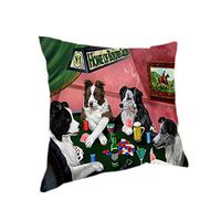 Home of 4 Border Collies Dogs Playing Poker Pillow (14x14)