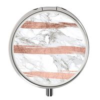 Pill Case - Compact 3 Compartment Medicine Organizer, Customized Round Pill Box for Pocket Traveling and Daily Needs - Marble Rose Gold Marble