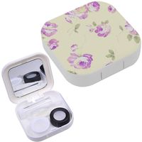 Portable Contact Lens Case Box Travel Kit Mirror + Bottle + Tweezers Container Holder [ Purple Floral ]