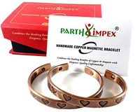 Copper Bracelets for Arthritis - (Pack of 2) Heart Design Antique Finish Pure Copper 6 Magnets Men Women Natural Magnetic Therapy Bangle Joint Pain Relief