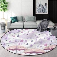 RUGSMAT Autunm Modern Machine Washable Round Bath Mat,Pink Umbrellas Rain Non-Slip No-Shedding Kitchen Soft Floor Mat Diameter-55