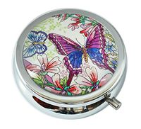 WuCong Butterflies & Wildflowers Custom Fashion Design Glass Round Pill Case Western Medicine Tablet Holder Decorative Box