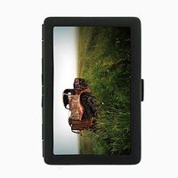 Perfection In Style Black Color Metal Cigarette Case Vintage Farm Design 013