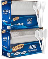 Settings Plastic White 400 Forks and 400 Teaspoons, Disposable Cutlery, Great for Home, Office, School, Party, Picnics, Restaurant, Take-Out Fast Food, Outdoor Events, Or Every Day Use, 2 Boxes