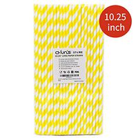 Yellow and White Striped Paper Straws, 10.25 Inch Long, 100 Count, for Cocktail, Soda, Drinking, Tall Bottles and Glasses, Party Decoration Straws