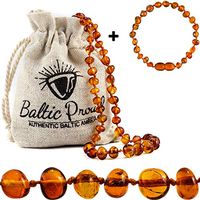 Baltic Amber Necklace and Bracelet Anklet Gift Set (Unisex Cognac) Alternative Pain Relief – Certified Premium Quality Raw Baltic Sea Amber