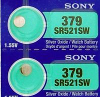 Sony 379 (SR521SW) 1.55V Silver Oxide 0%Hg Mercury Free Watch Battery (2 Batteries)