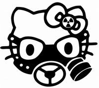HELLO KITTY GAS MASK SANRIO LOGO VINYL STICKERS SYMBOL 5.5" DECORATIVE DIE CUT DECAL FOR CARS TABLETS LAPTOPS SKATEBOARD - BLACK