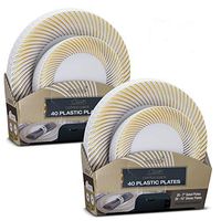 Laura Stein Designer Dinnerware Set of 80 Premium Plastic Wedding/Party Plates: White, Gold Rim. Set Includes 40 10.75" Dinner Plates & 40 7.5” Salad Plates | Curve Series