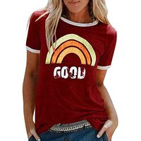 Coupondeal Women Summer Letters Printing Short Sleeve Shirt Casual Tunic Tops Blouse(Wine,S)