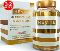 REVITE Marine Collagen 2000mg Capsules with Hyaluronic Acid, Silica, Biotin, Vitamin A, E & C Type I & III Supplement for Hair, Skin & Nails Wild Caught Fish Collagen Peptides – Non GMO